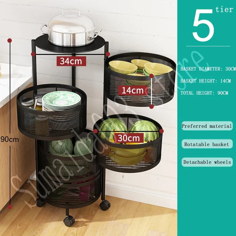 Multi-layer Round Rotatable Fruit Storage Basket Shelf